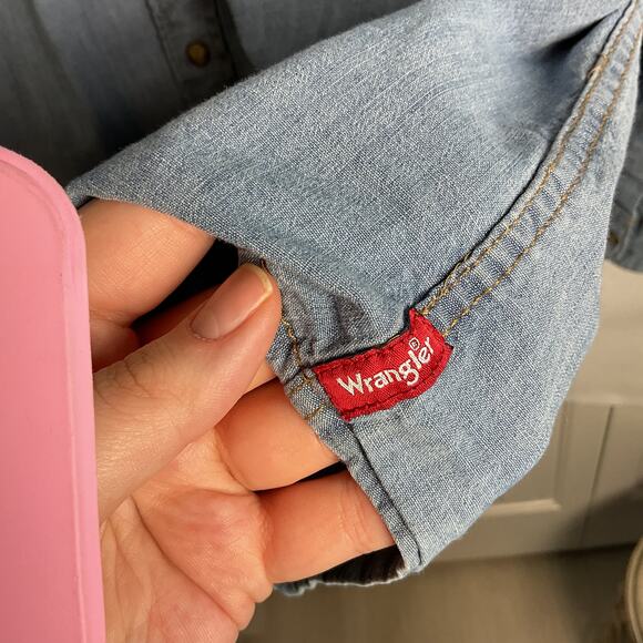 Wrangler Mens Western Rodeo Button Up Blue Indigo Denim Pearl Snap Shirt 2XL - Picture 5 of 12